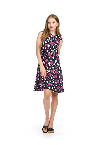 PD-16630 - POLKA DOT FLORAL ALINE STRETCH DRESS WITH POCKETS - Colors: AS SHOWN - Available Sizes:XS-XXL - Catalog Page:8 